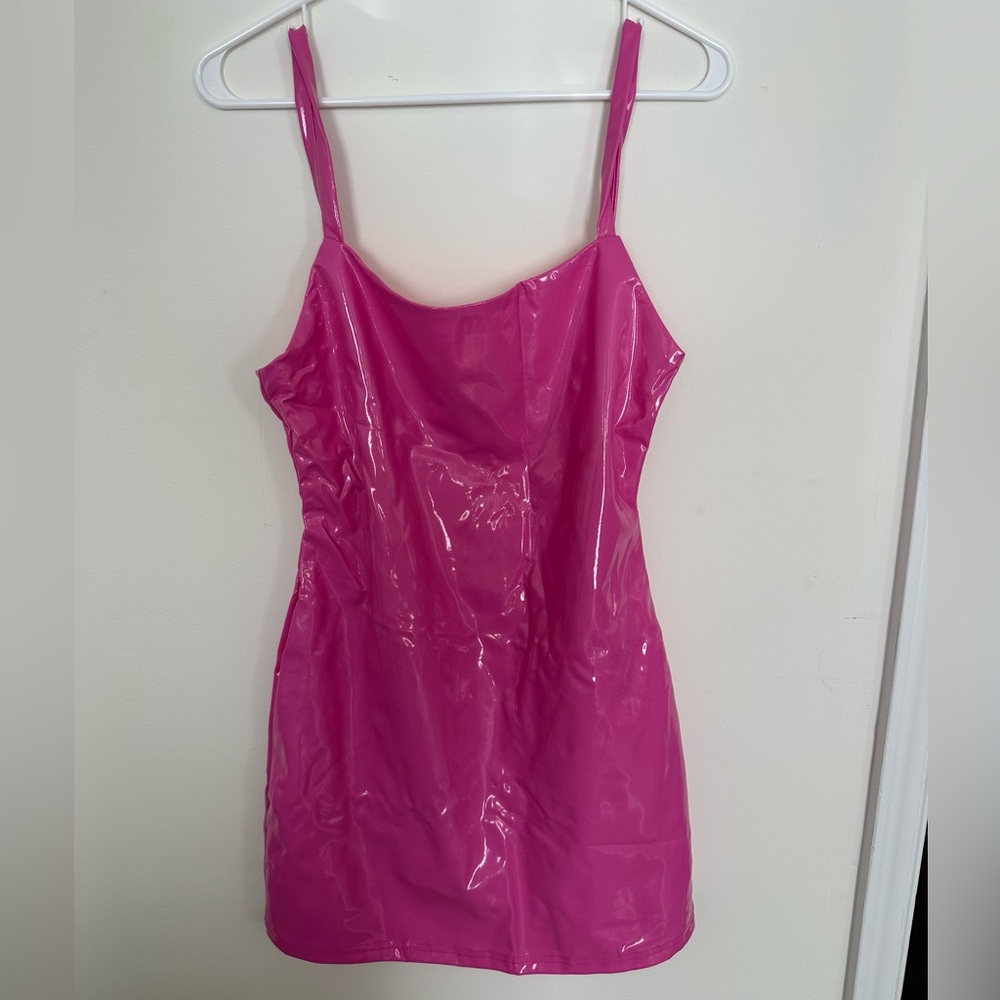 Vinyl pink mini dress